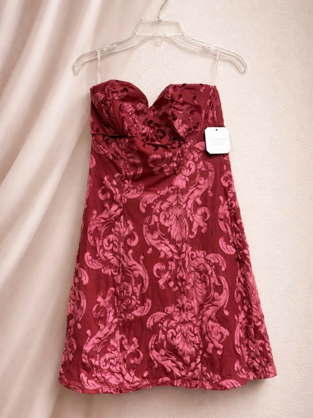 Alter’d State Strapless Jacquard Cocktail Dress Berry Damask NWT
